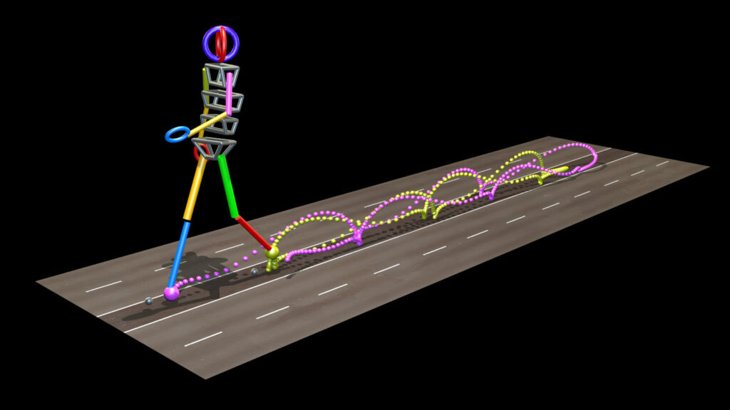 Gait recognition , motion capture 3d render of character walking